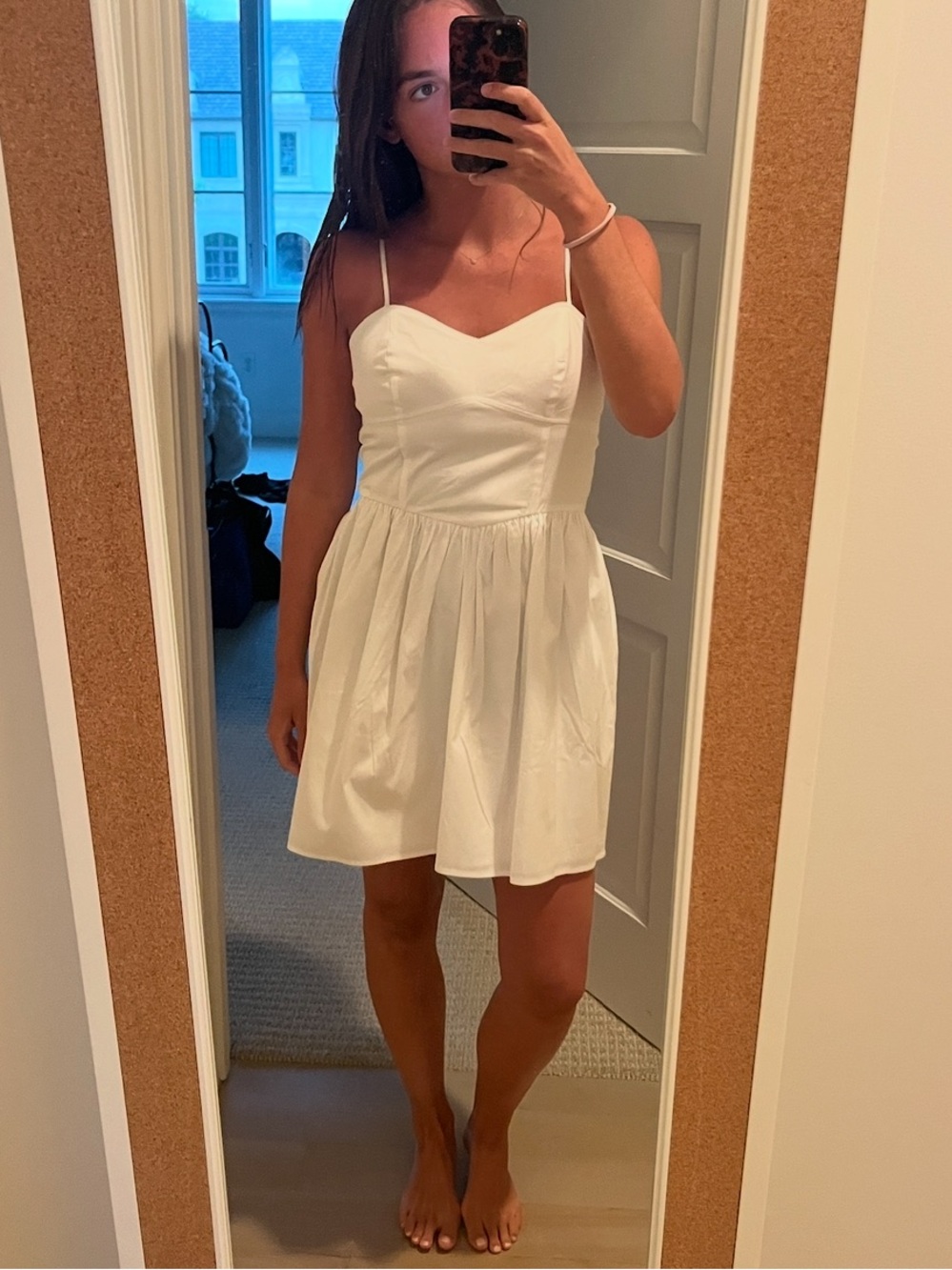 French Connection White Cotton Spaghetti-Strap Mini Dress
